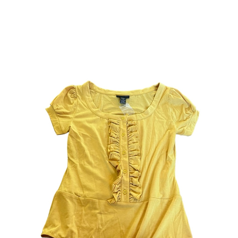 Metro Style Women’s Yellow Medium Button Ruffle Bodysuit Shirt Short Sleeve - Picture 3 of 8